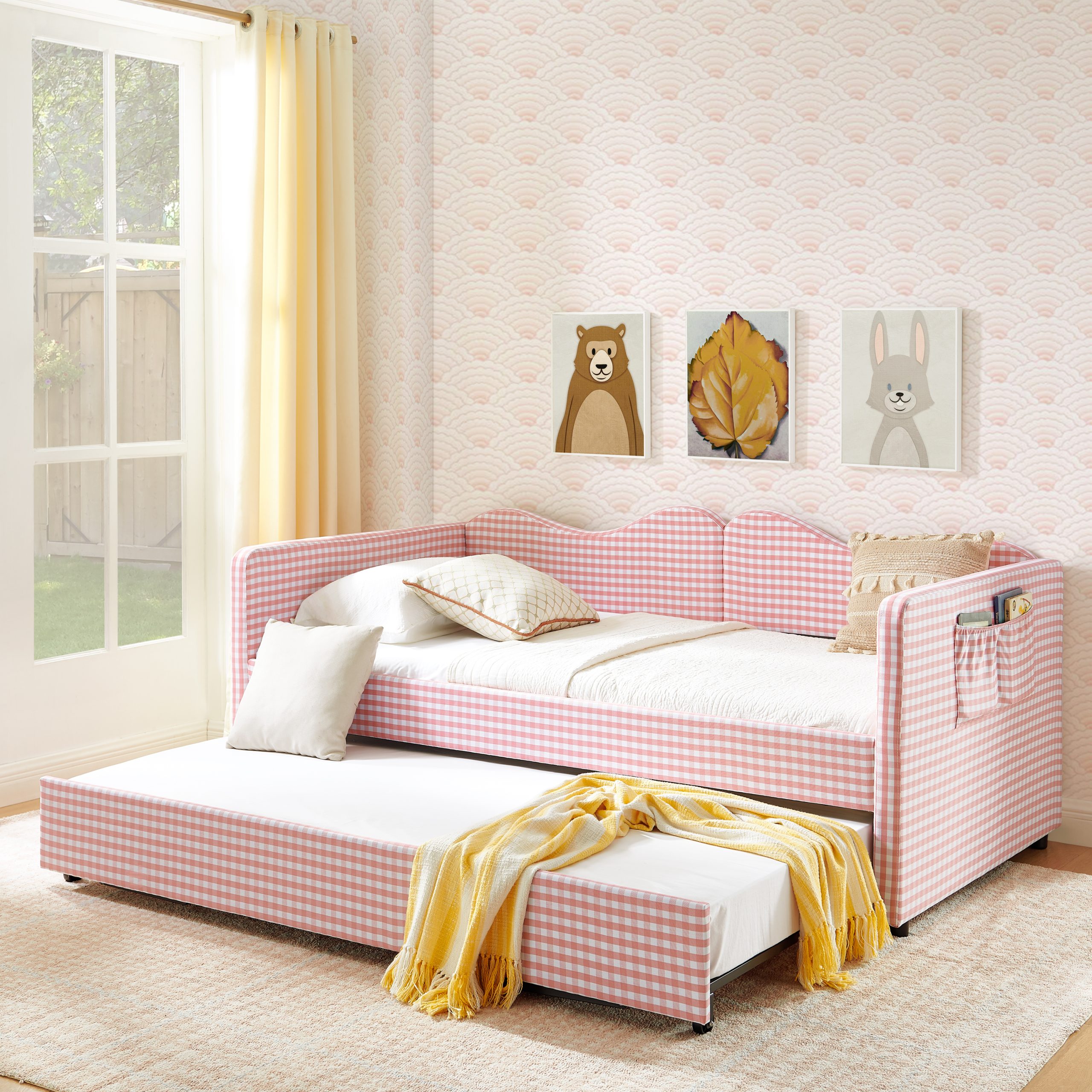 Gingham Upholstered Twin Size Daybed