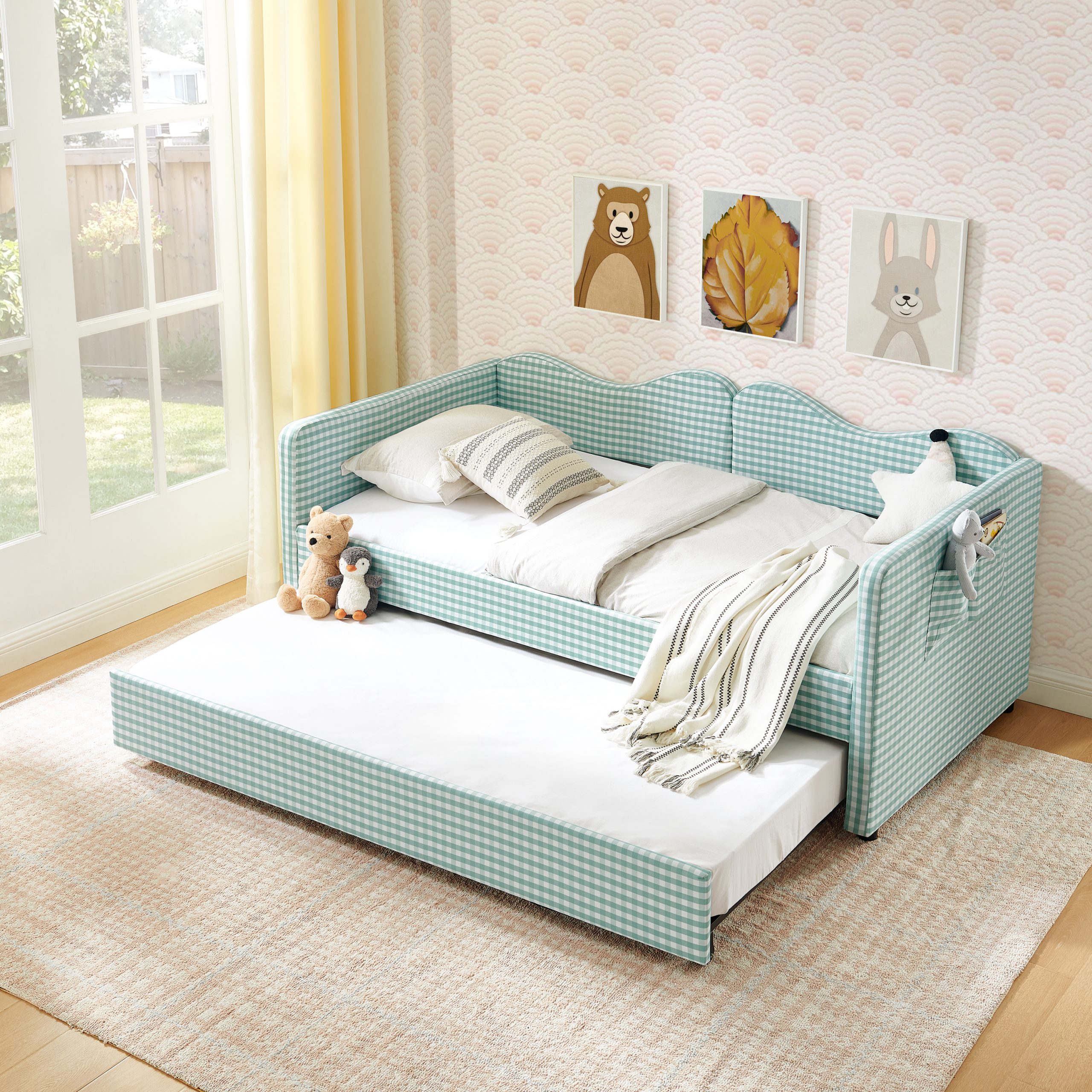 Gingham Upholstered Twin Size Daybed
