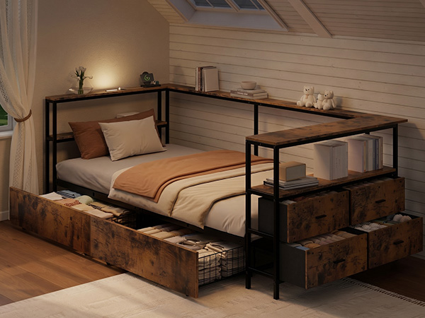 Twin Size Metal Platform Bed Frames with Storage Drawers