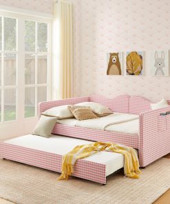Gingham Upholstered Full Size Daybed