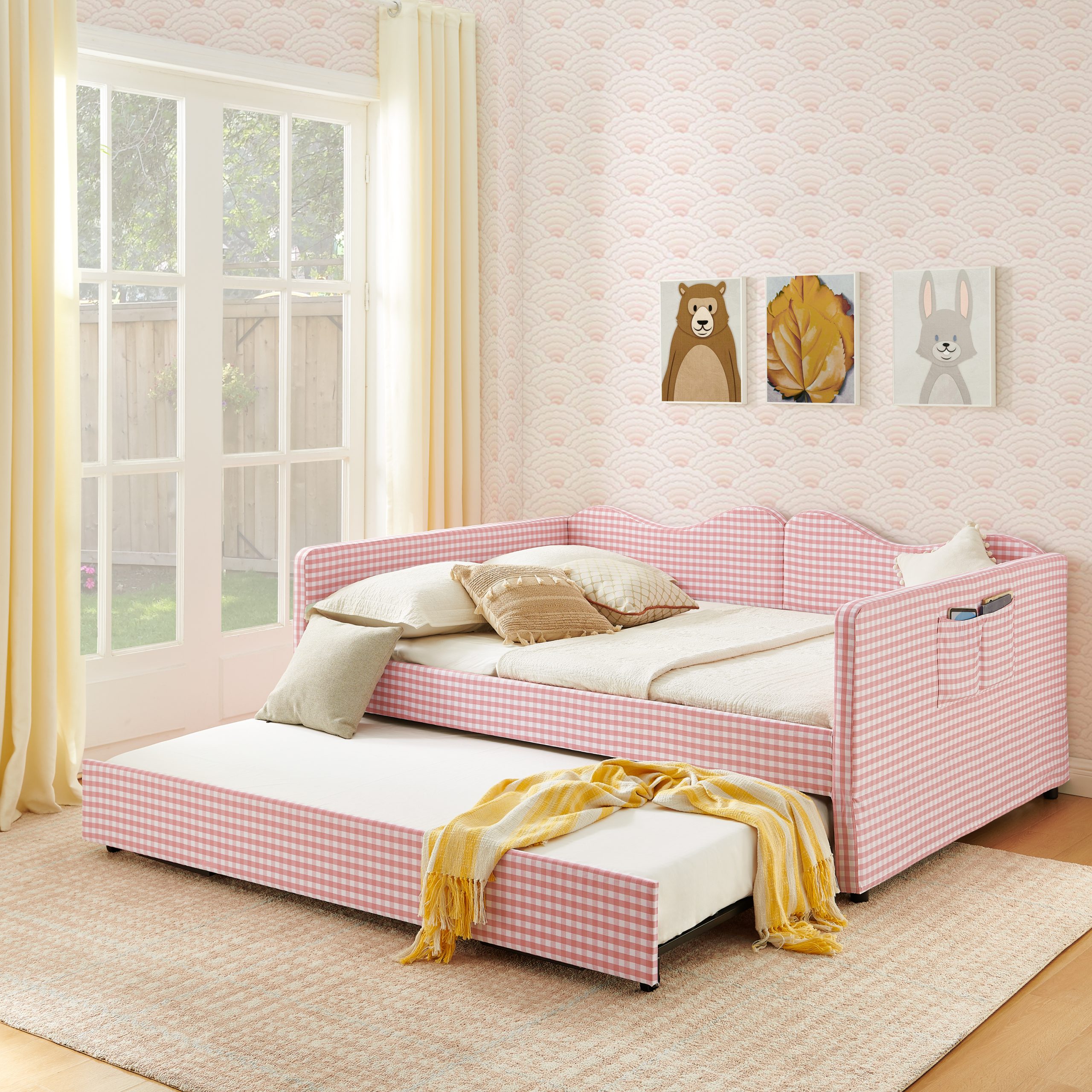 Gingham Upholstered Full Size Daybed