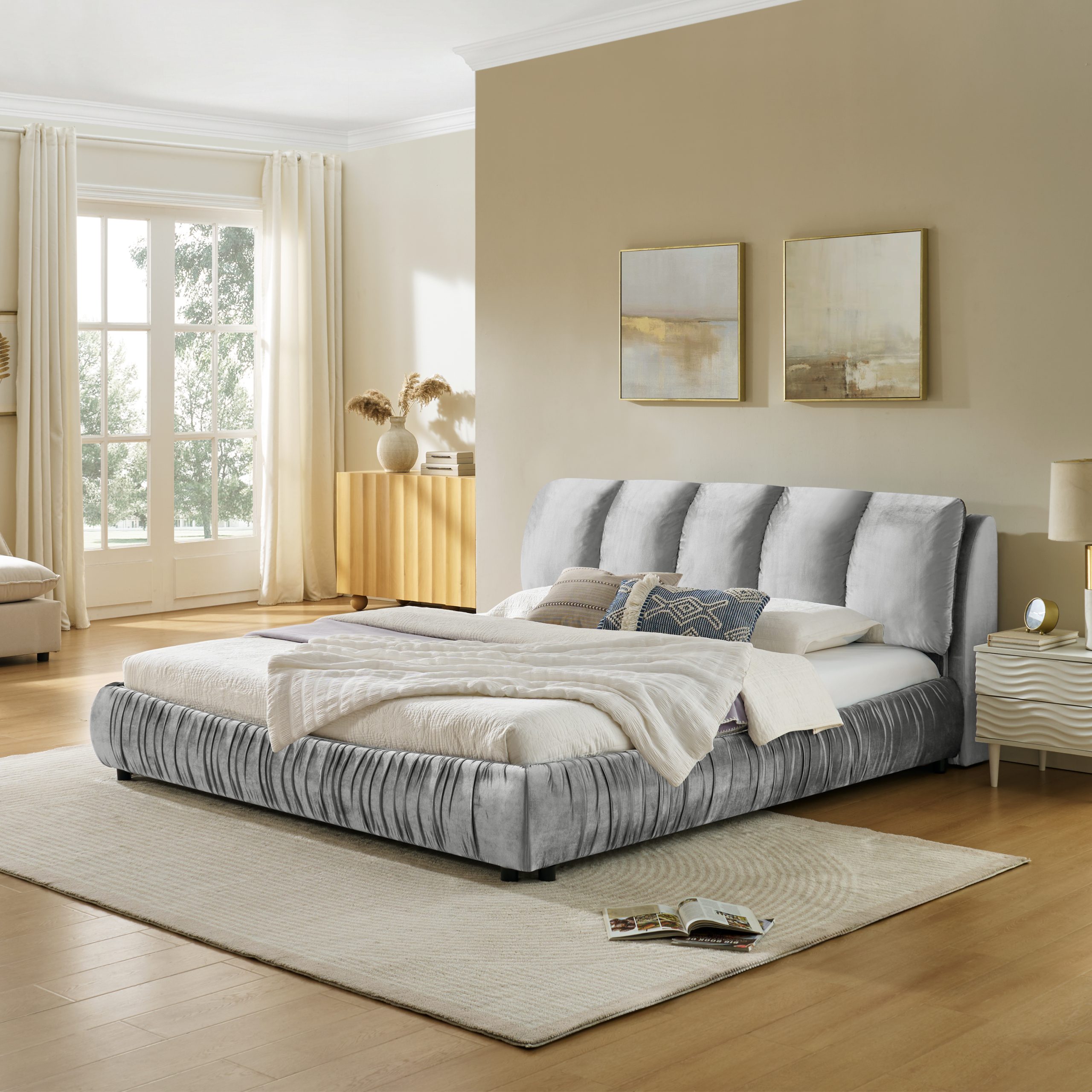 Minimalist Style King Size Upholstered Bed Frame