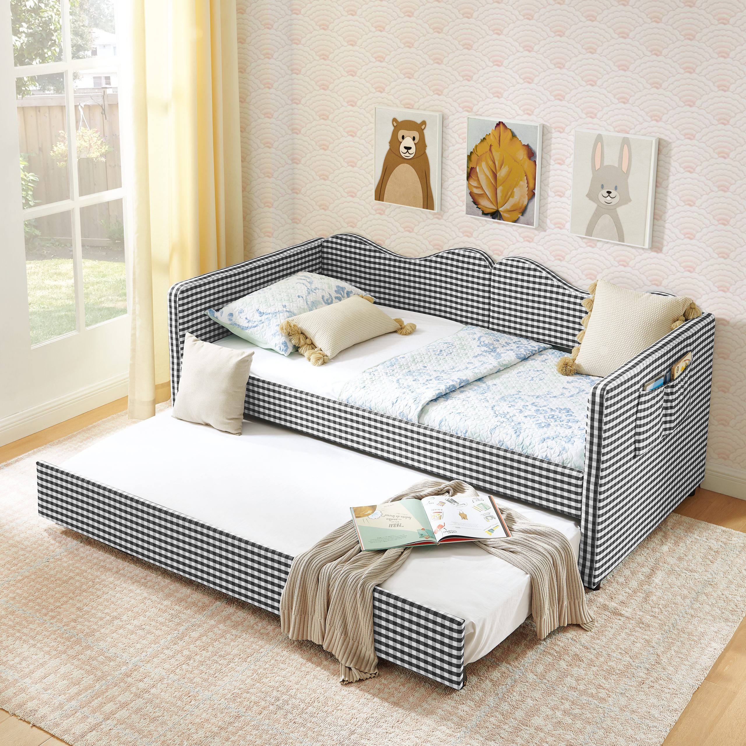Gingham Upholstered Twin Size Daybed