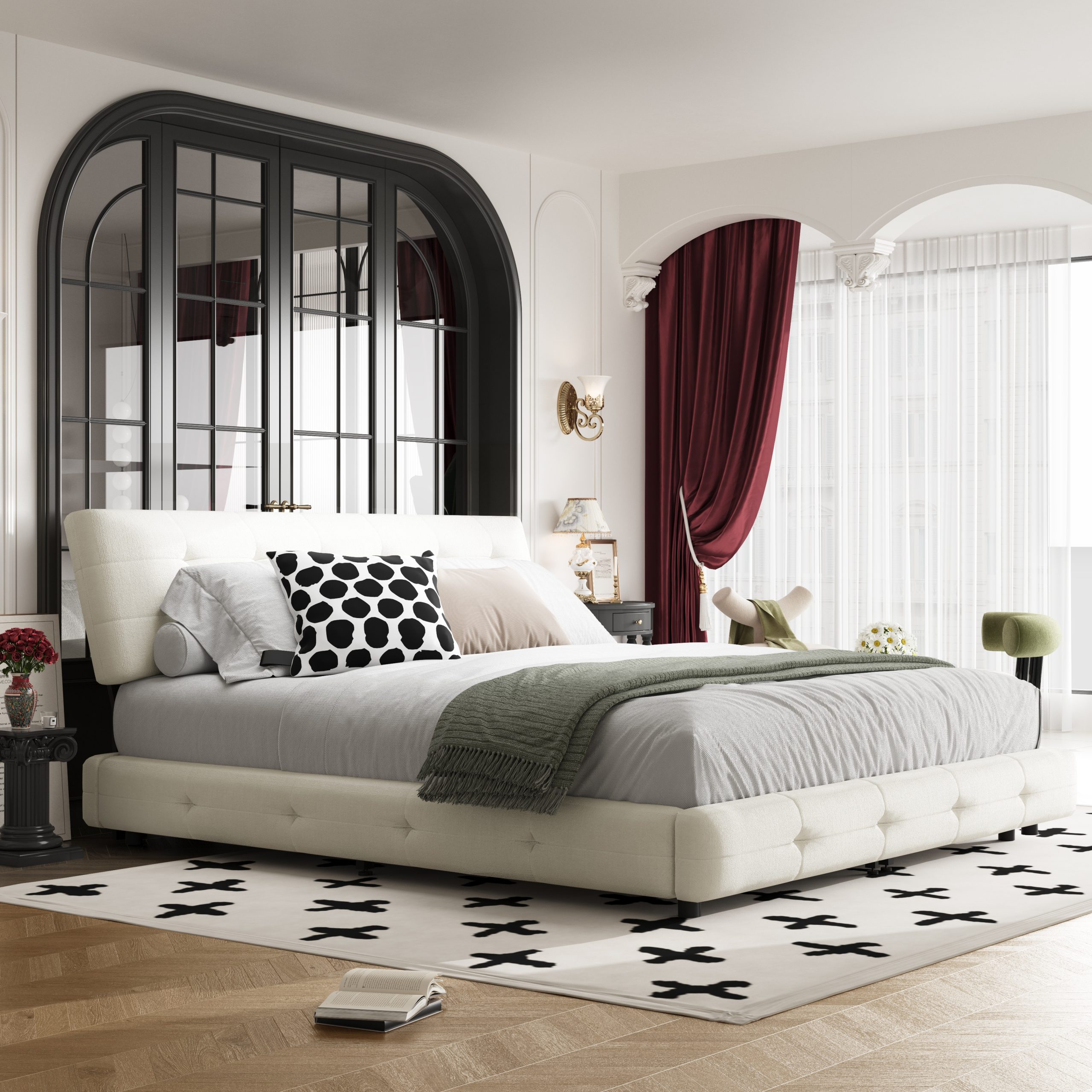 Chenille King Size Platform Bed