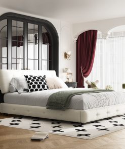 Chenille Queen Size Platform Bed