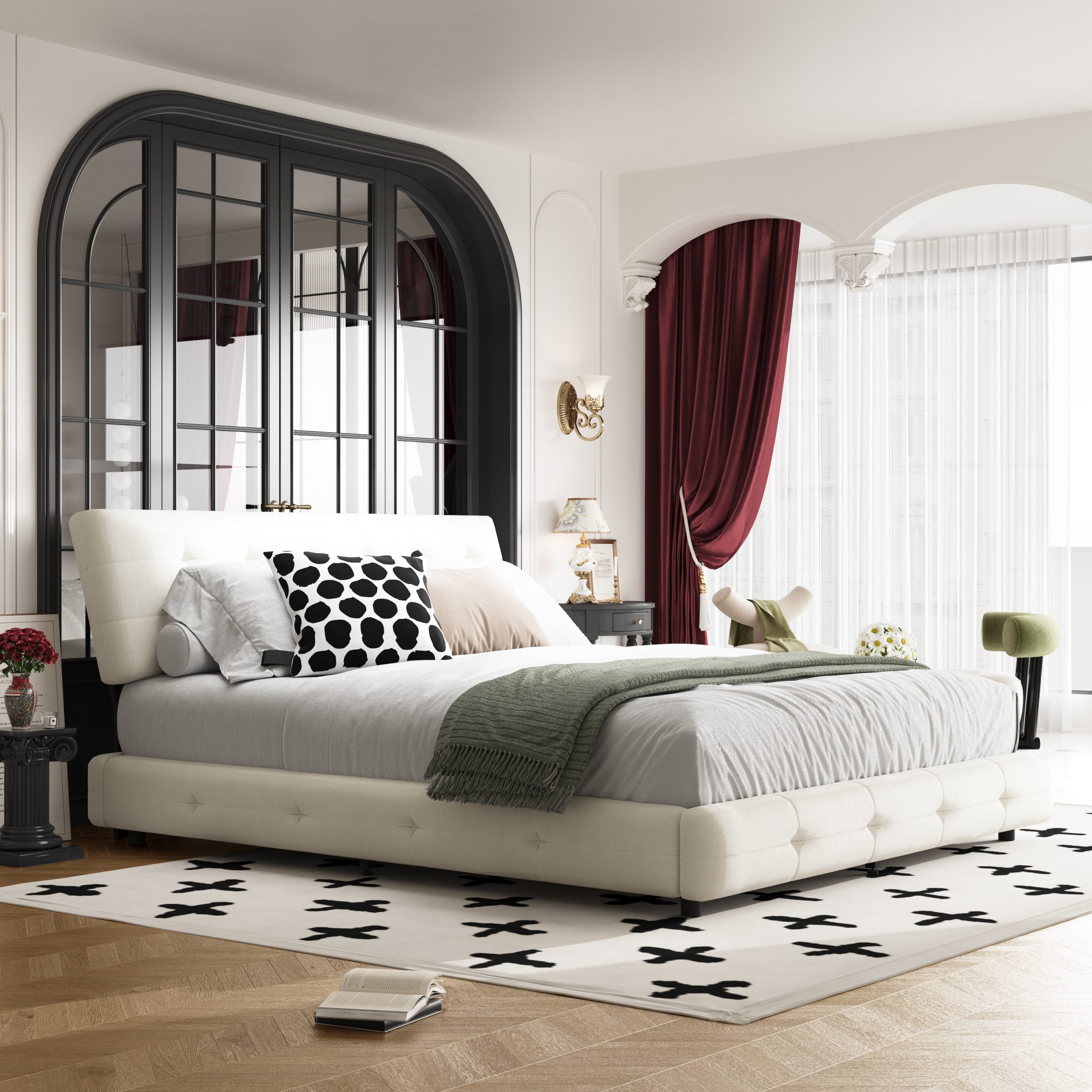 Chenille Queen Size Platform Bed