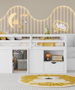Full Size Solid Wood Low Loft Bed Frame