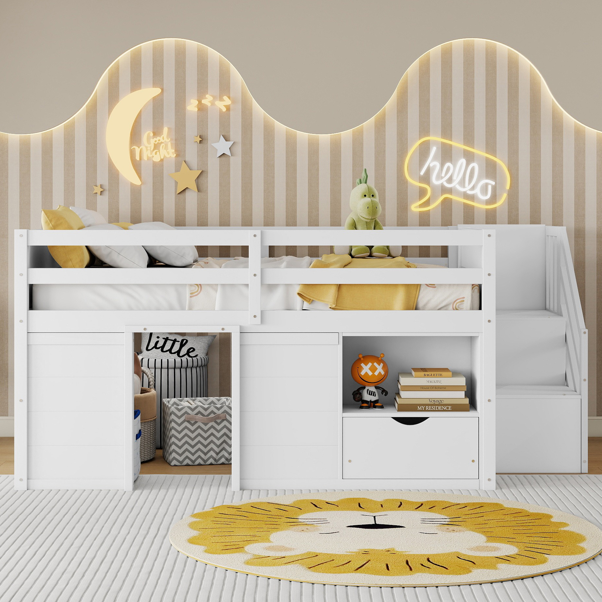 Full Size Solid Wood Low Loft Bed Frame