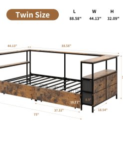 Twin Size Metal Platform Bed Frames with Storage Drawers