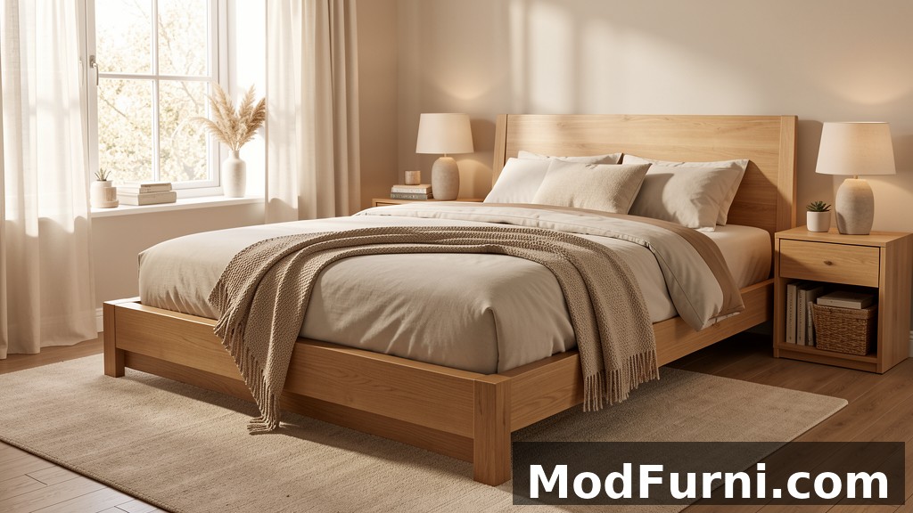 Full bed frame in a modern bedroom setting, ModFurni.com