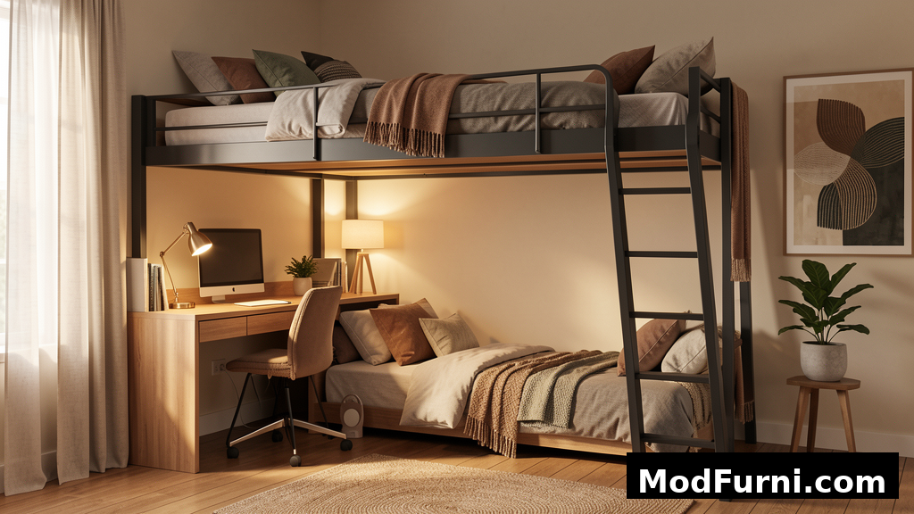 Twin loft bed in modern bedroom - ModFurni.com
