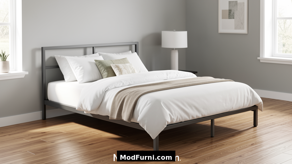 Twin size bed frame in a modern bedroom setting