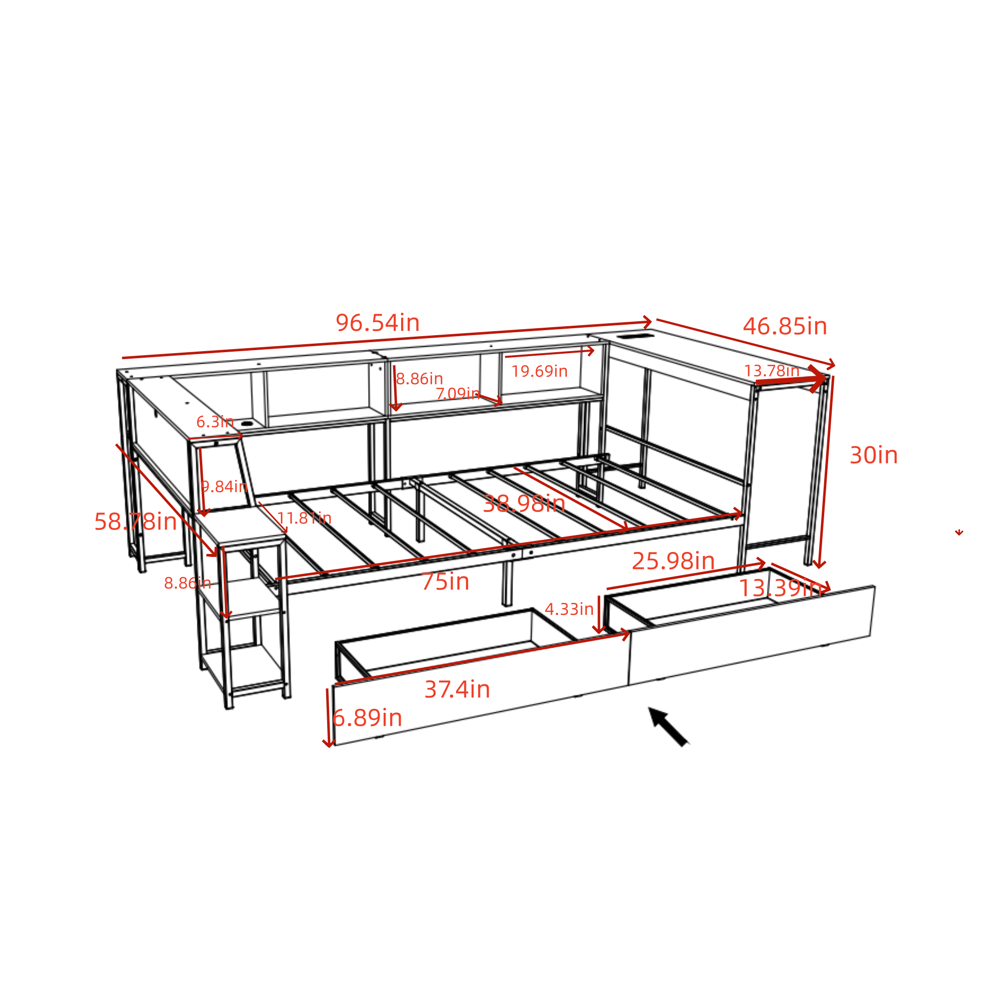 Full Size Bed Frame With Bookcase