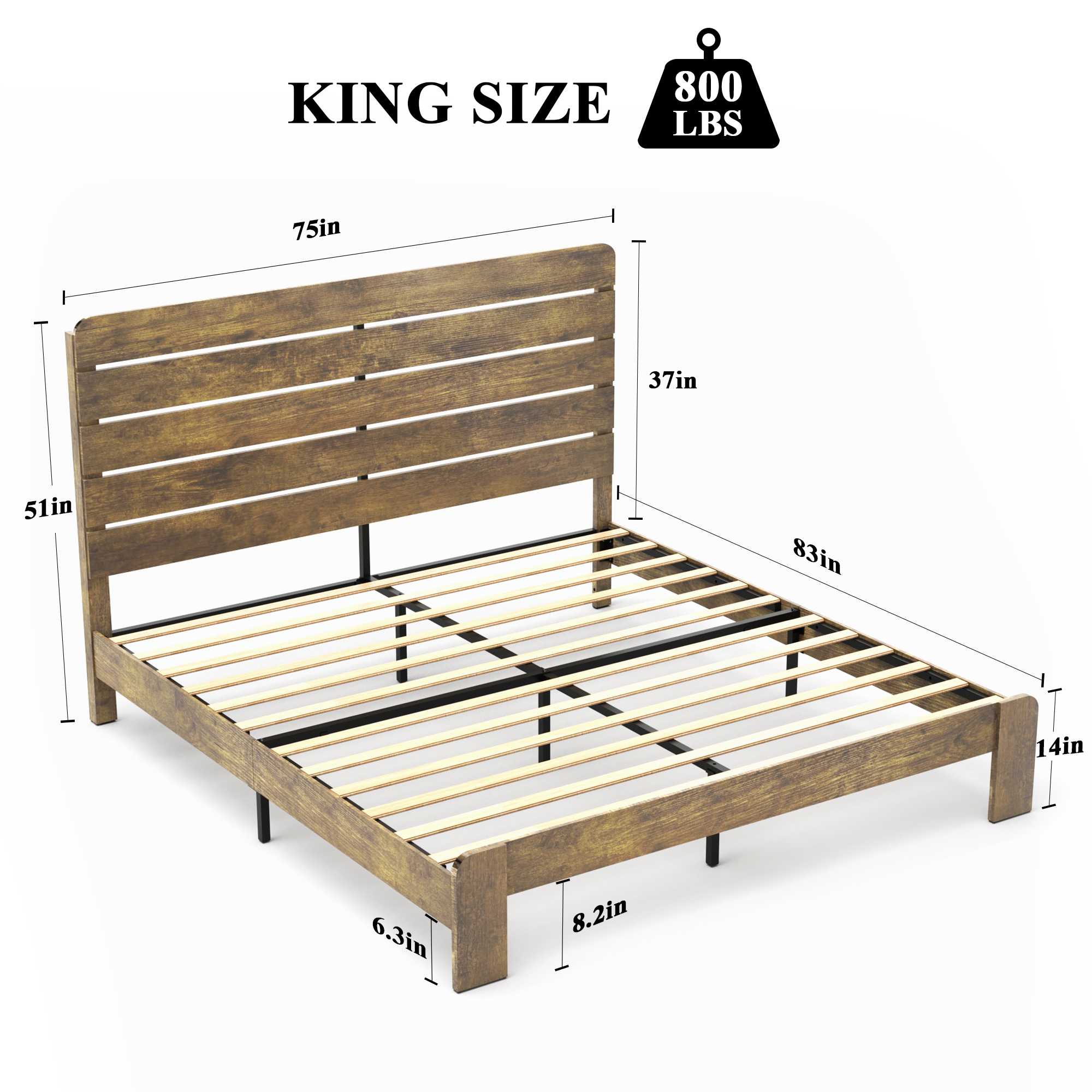 King Size Wood Platform Bed Frame