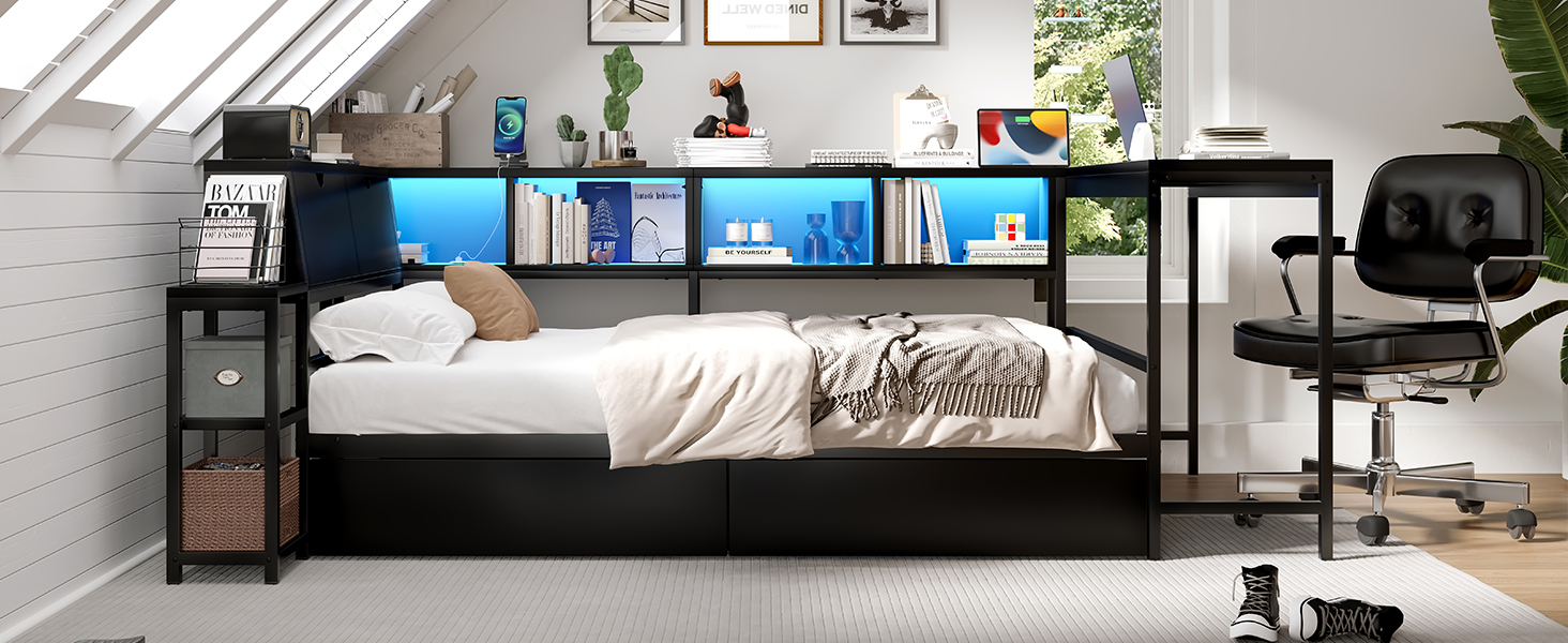 Full Size Bed Frame With Bookcase