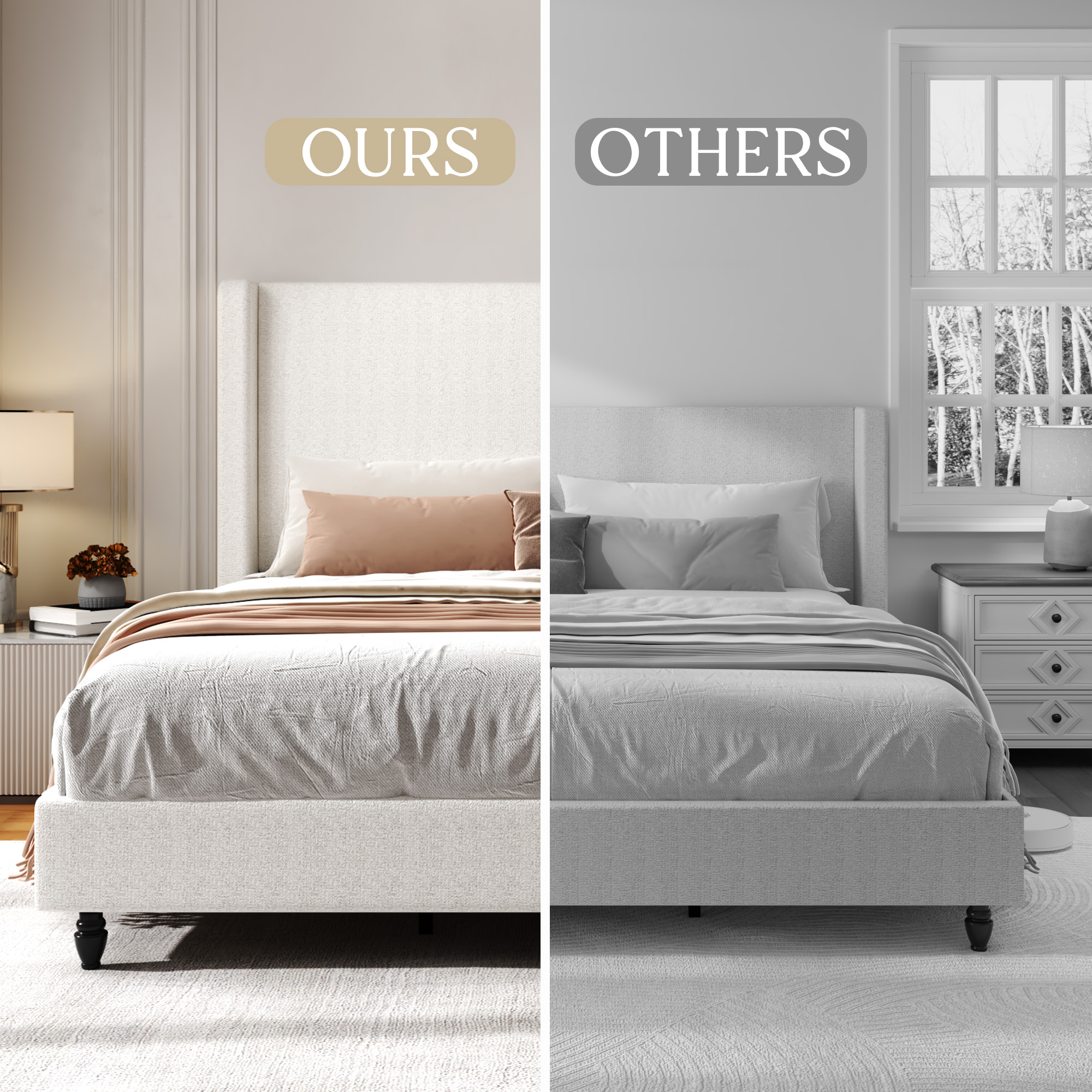King Size Upholstered Bed Frame with Solid Wood Legs