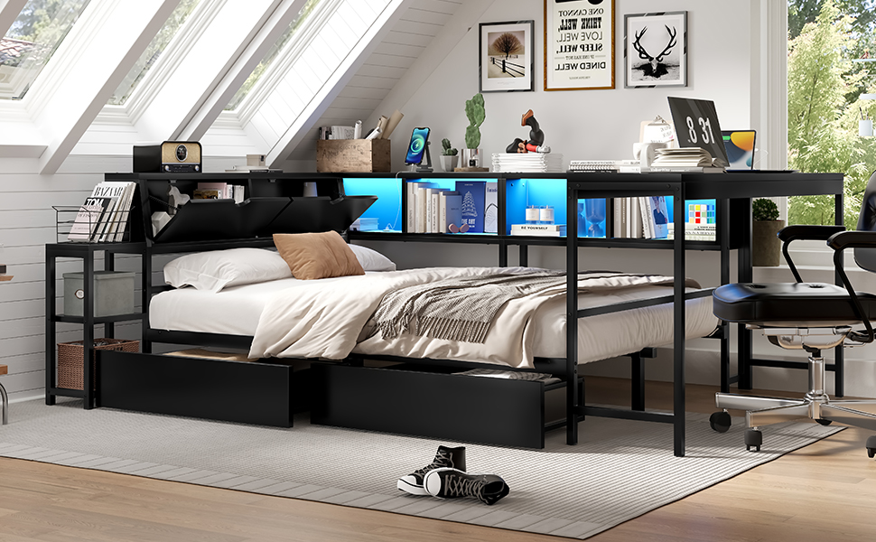 Full Size Bed Frame With Bookcase