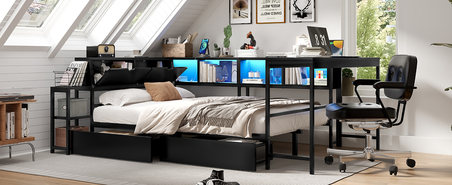 Full Size Bed Frame With Bookcase