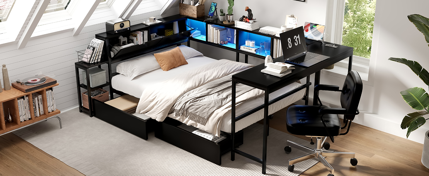 Full Size Bed Frame With Bookcase
