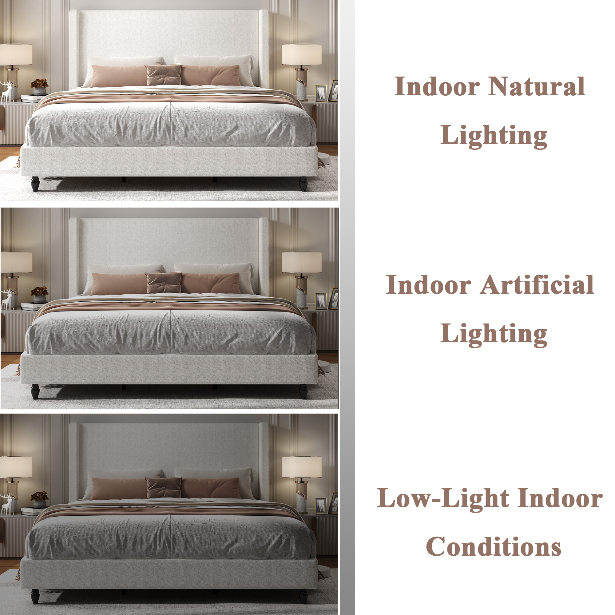 King Size Upholstered Bed Frame with Solid Wood Legs