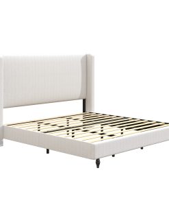 King Size Upholstered Bed Frame with Solid Wood Legs