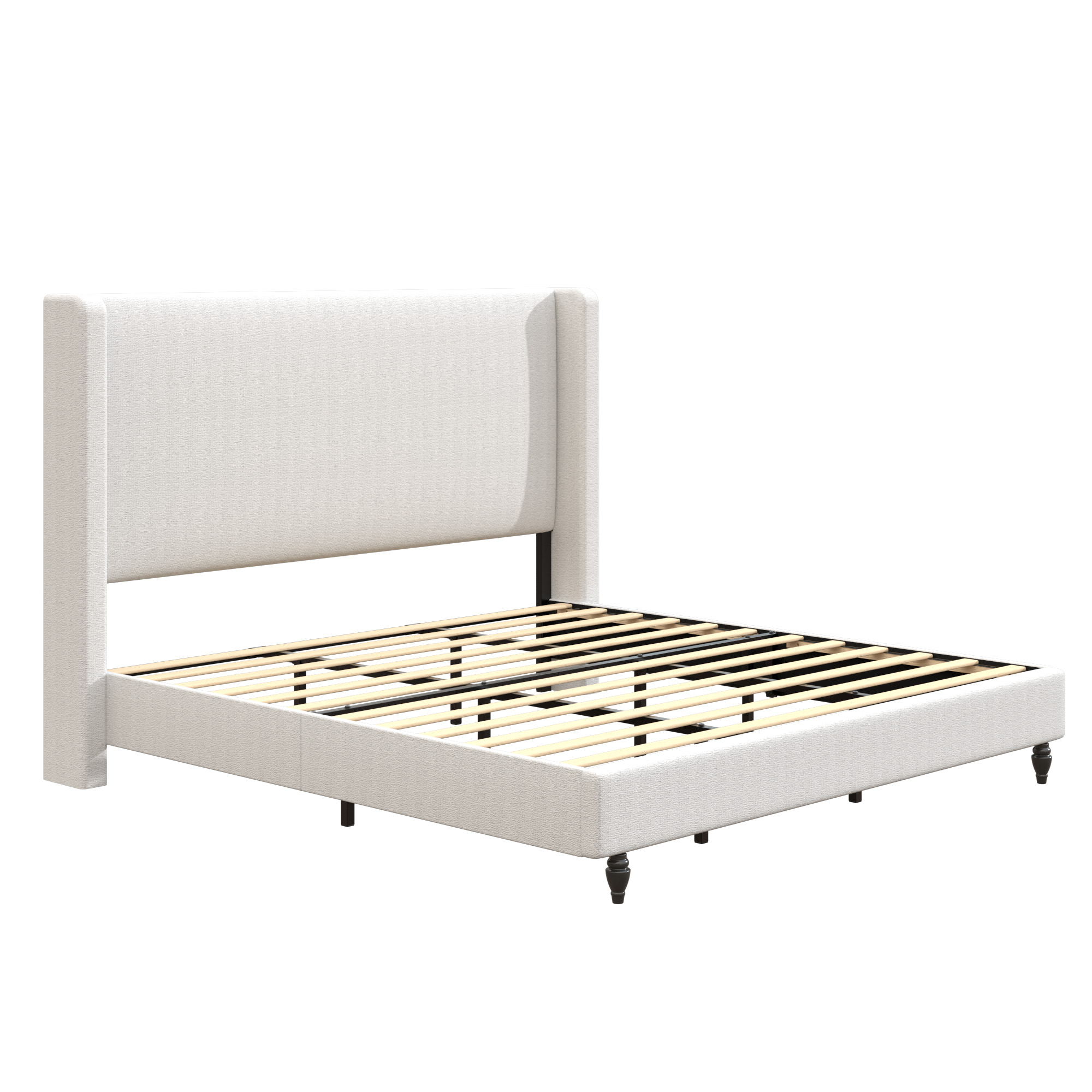 King Size Upholstered Bed Frame with Solid Wood Legs