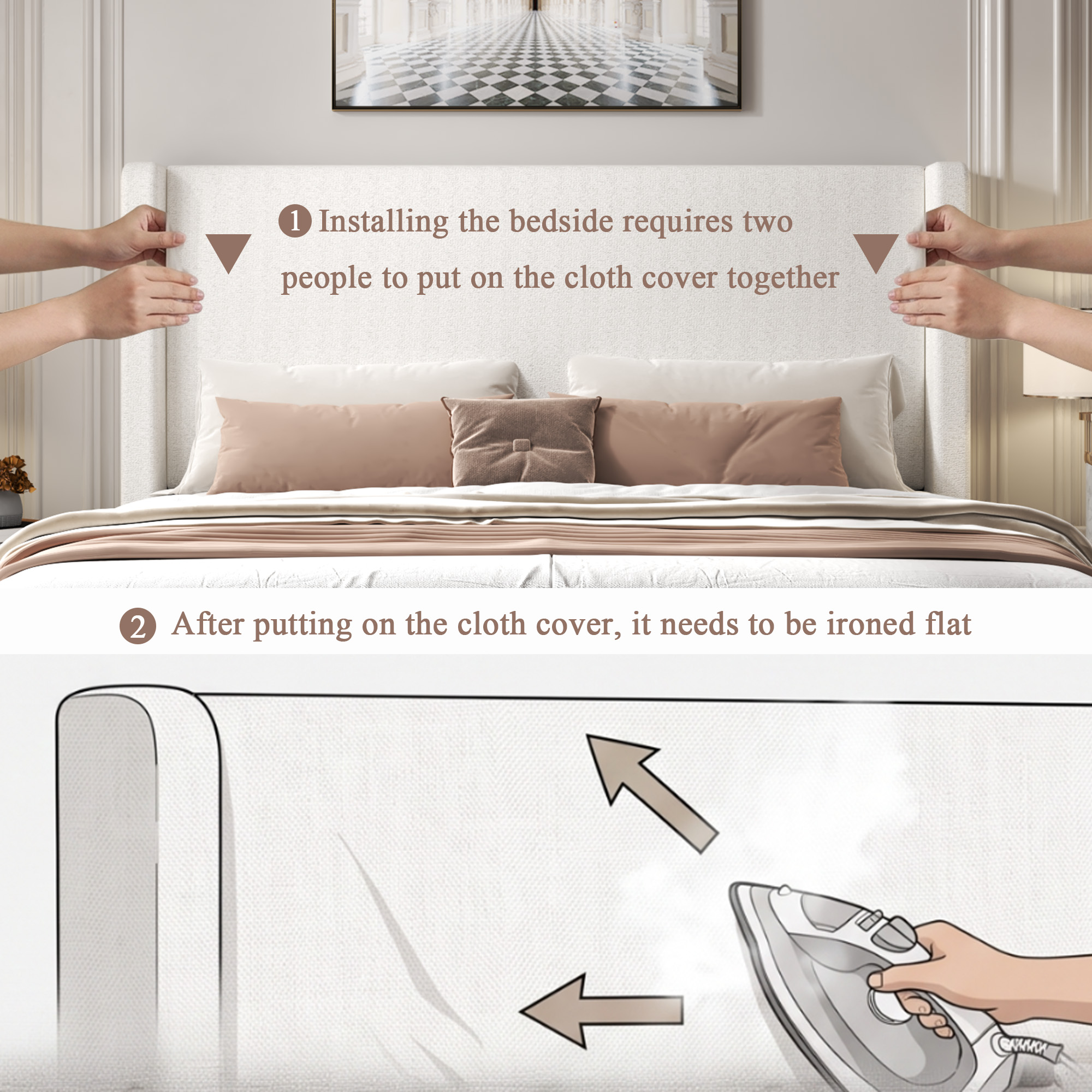 King Size Upholstered Bed Frame with Solid Wood Legs