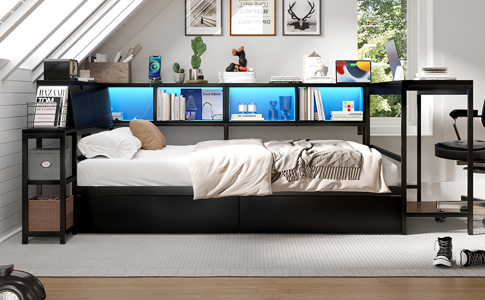 Full Size Bed Frame With Bookcase