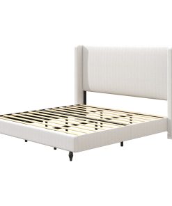 King Size Upholstered Bed Frame with Solid Wood Legs
