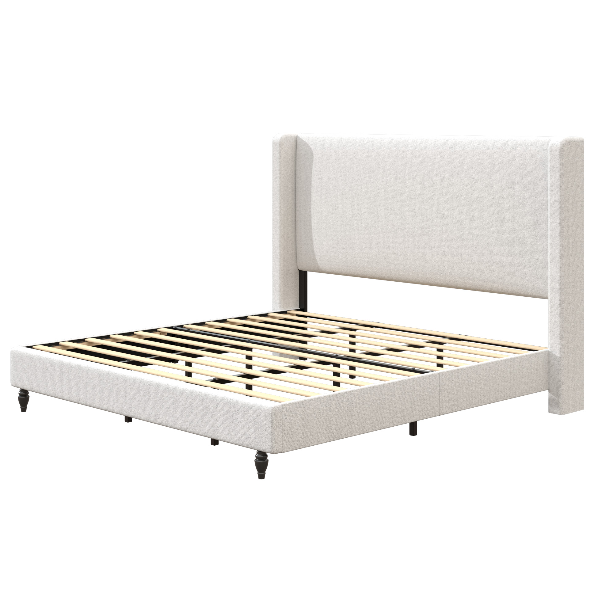 King Size Upholstered Bed Frame with Solid Wood Legs