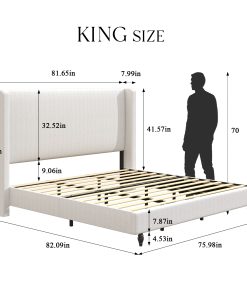 King Size Upholstered Bed Frame with Solid Wood Legs