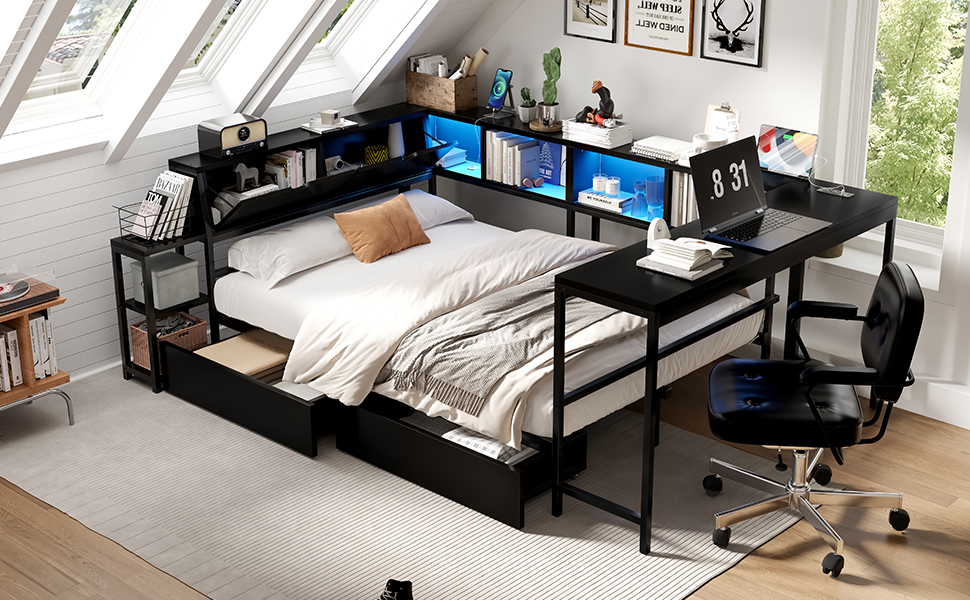 Full Size Bed Frame With Bookcase