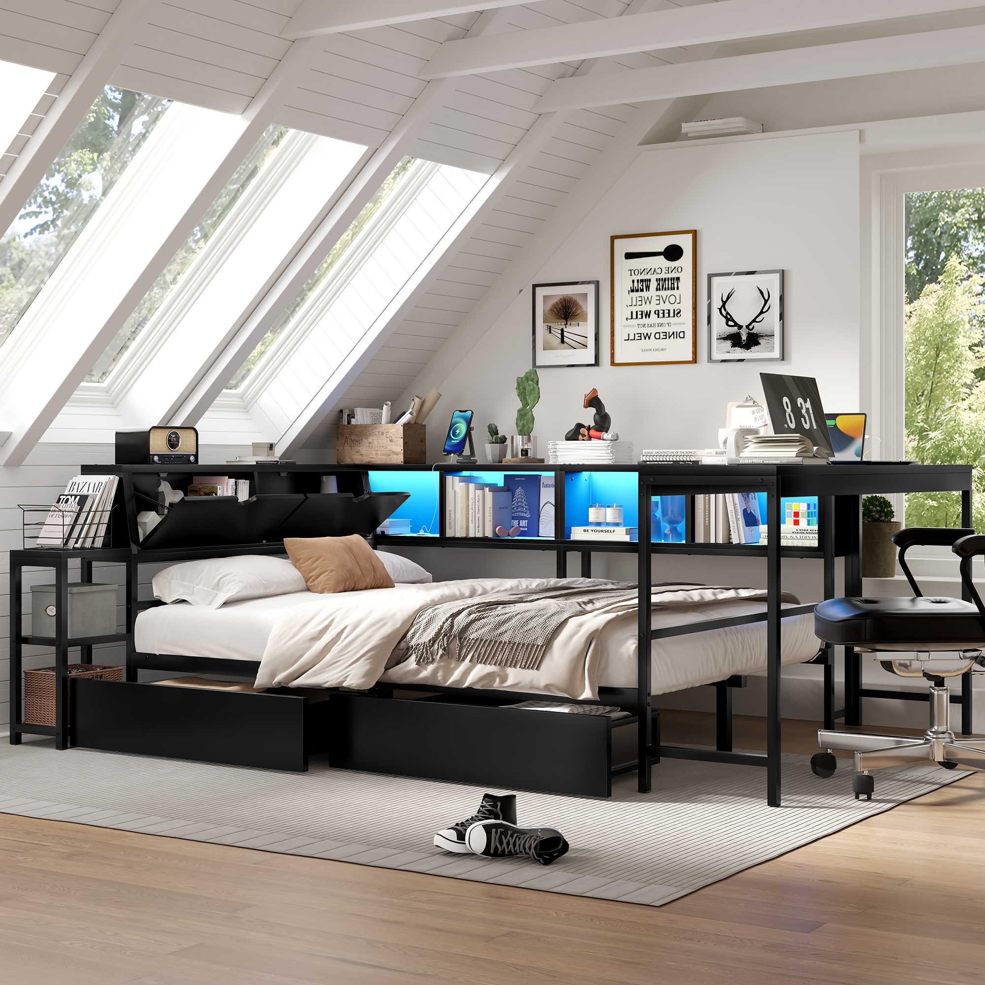 Full Size Bed Frame With Bookcase
