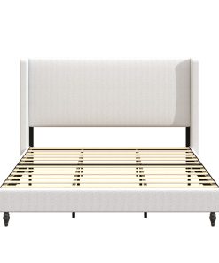 King Size Upholstered Bed Frame with Solid Wood Legs