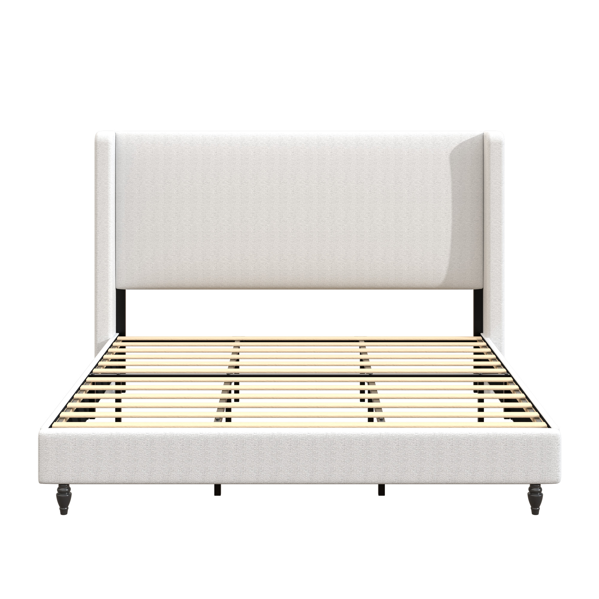 King Size Upholstered Bed Frame with Solid Wood Legs