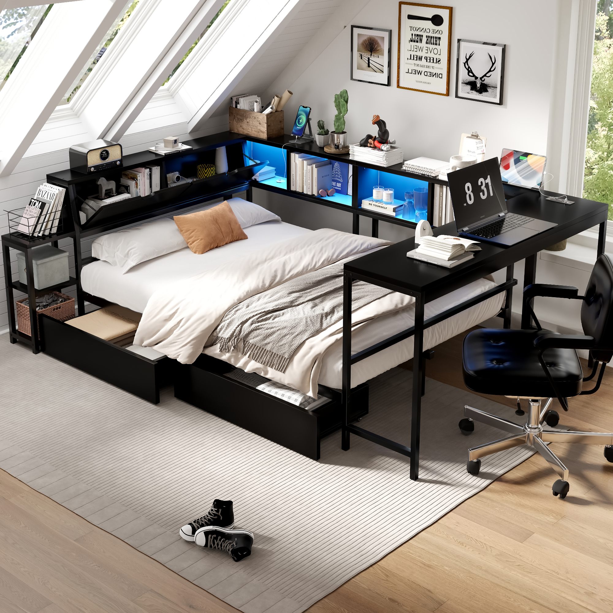 Full Size Bed Frame With Bookcase