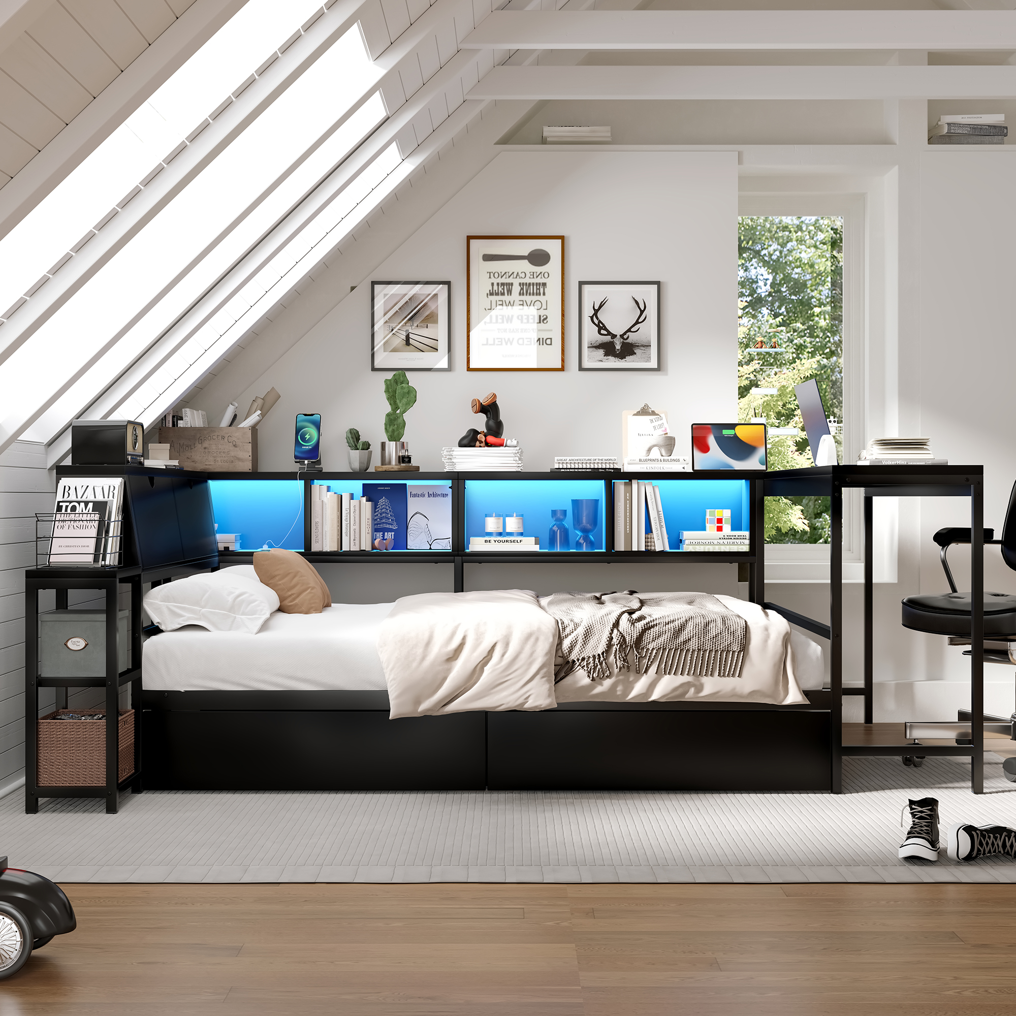Full Size Bed Frame With Bookcase