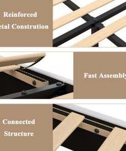King Size Upholstered Bed Frame with Solid Wood Legs