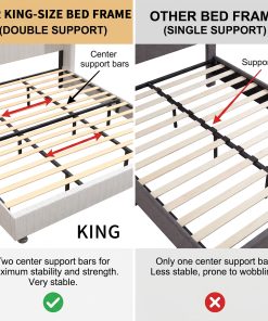 King Size Upholstered Bed Frame with Solid Wood Legs