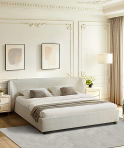 Queen Size Boucle Fabric Upholstered Bed Frame
