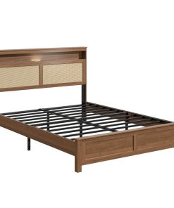 Queen Size Bed Frame with Rattan Headboard