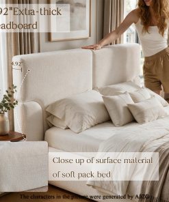 Queen Platform Bed Frame With Padded Polyester Headboard