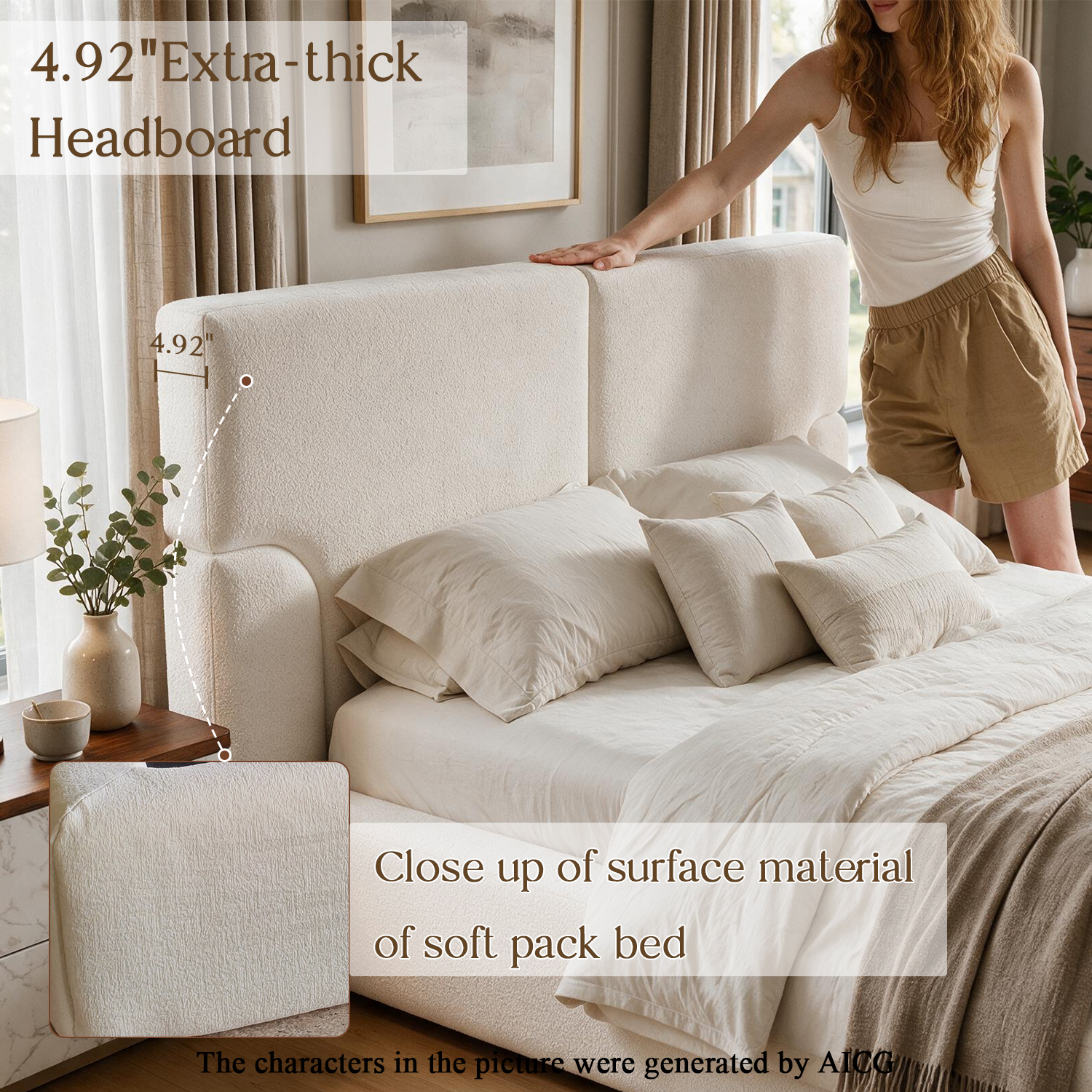 Queen Platform Bed Frame With Padded Polyester Headboard
