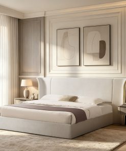 King Size Luxury Wing‑Back Upholstered Bed Frame