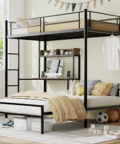 Twin Over Twin Size Bunk Bed With Desk and Charging Station