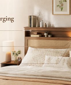 Queen Size Bed Frame with Rattan Headboard
