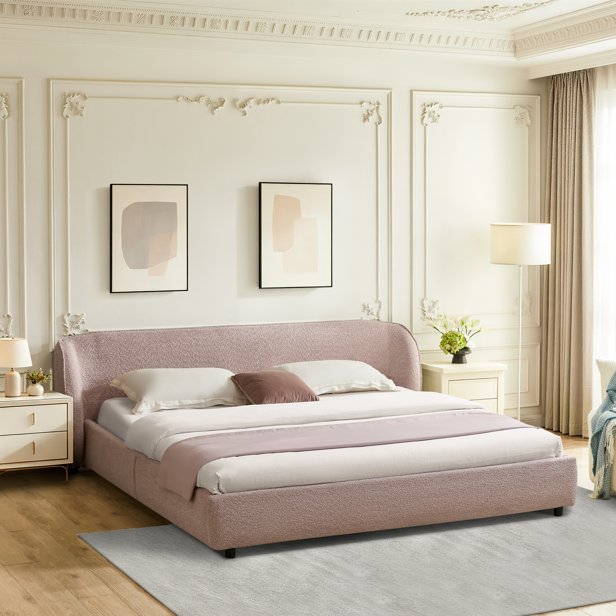 King Size Boucle Fabric Upholstered Bed Frame