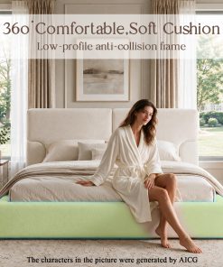 Queen Platform Bed Frame With Padded Polyester Headboard