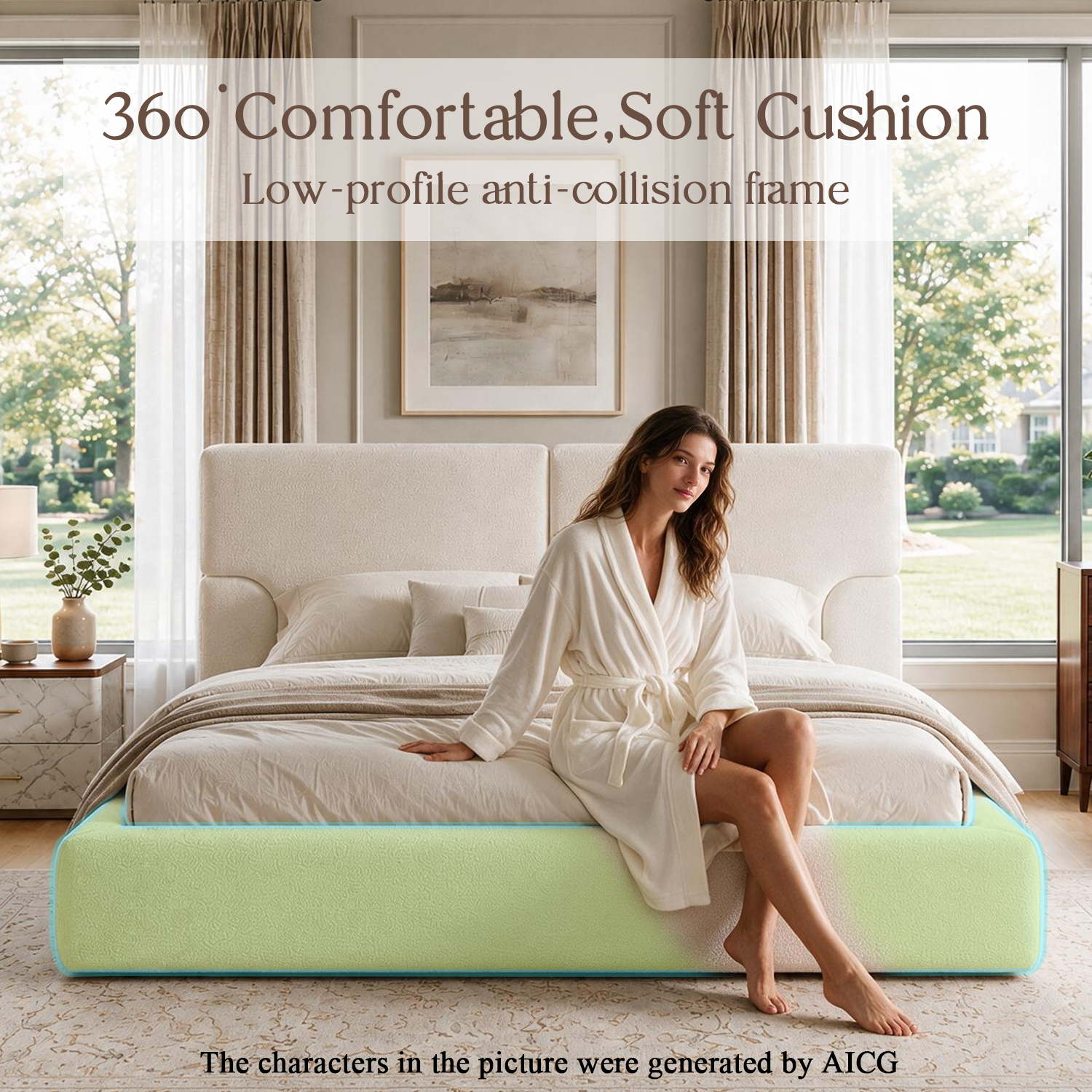 Queen Platform Bed Frame With Padded Polyester Headboard