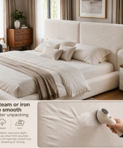 King Platform Bed Frame with Padded Polyester Headboard